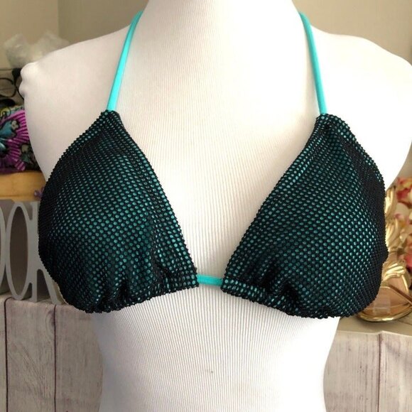 No Boundaries sz M Teal Mesh Tie Halter Swim Top - Picture 1 of 9